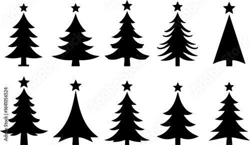 Classic Christmas Tree Silhouettes Vector Bundle