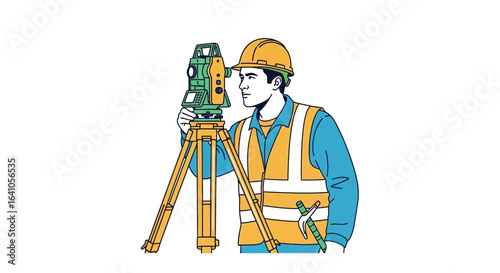 Surveyor Operating Total Station Instrument, Civil Engineering Job Concept