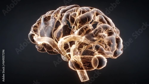 3D rendered brain with glowing neural pathways