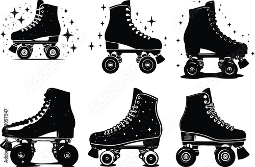 Roller Skates and Bat Silhouette Vector Bundle"