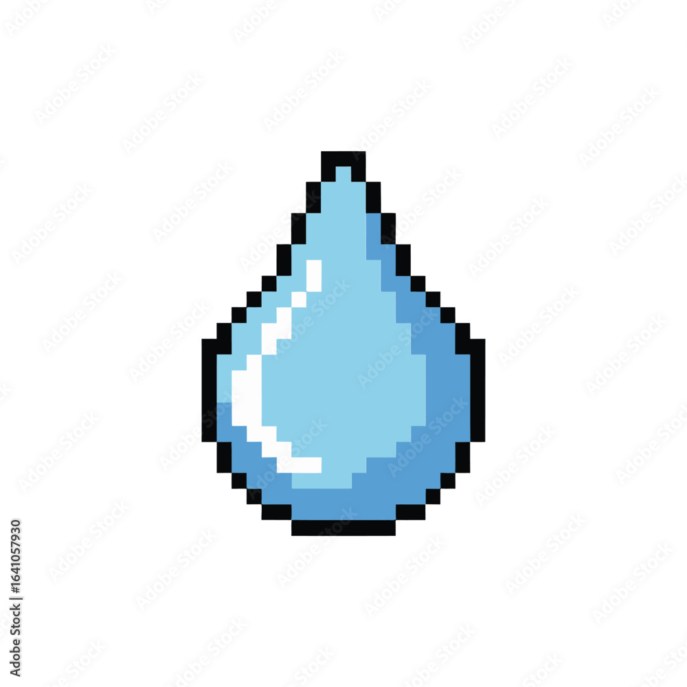 Fototapeta premium Single Pixel Art Water Drop on White Background Illustration