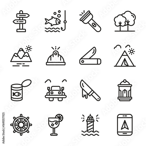 Camping and adventure Vector Outline Icon. Set 2