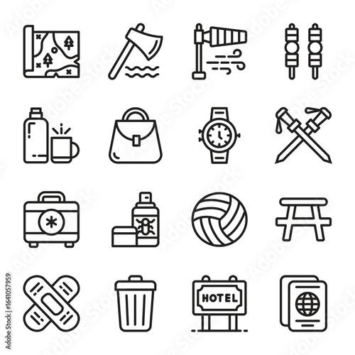 Camping and adventure Vector Outline Icon. Set 3
