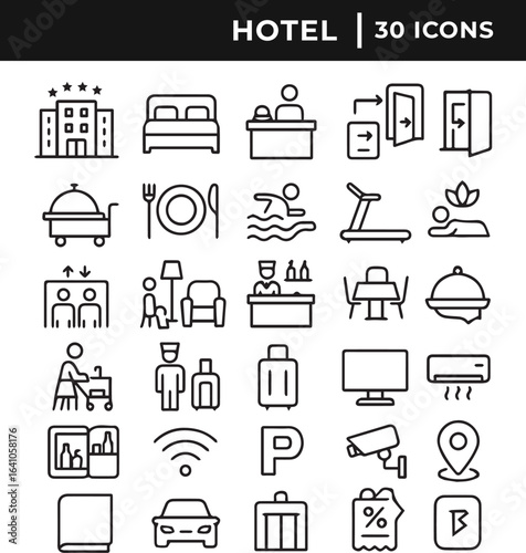 Set of hotel related icon collection line art vector illustration
