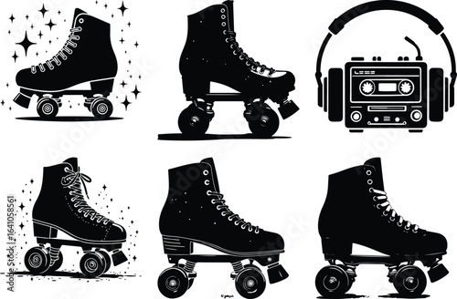 Roller Skates and Bat Silhouette Vector Bundle"