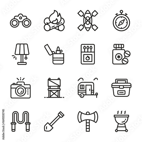 Camping and adventure Vector Outline Icon. Set 1