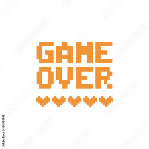 Pixelated Game Over Text with Hearts on White Background