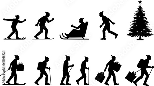 pine tree, christmas tree, walking, businessman,  vector bundle