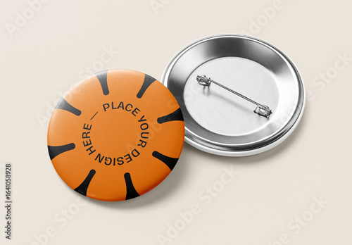 Realistic Round Button Badge Mockup – Front and Back View on Neutral Background