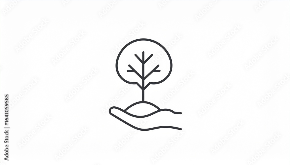 Line icon of a hand holding a sprout, representing eco-friendly concepts, sustainability, and new life Line icon of a hand holding a sprout, representing eco-friendly concepts, sustainability, and new life