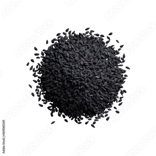 Heap of Black Sesame Seeds Isolated on Black Background