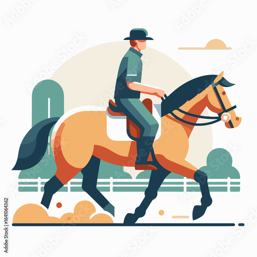 flat illustration of a person riding a horse