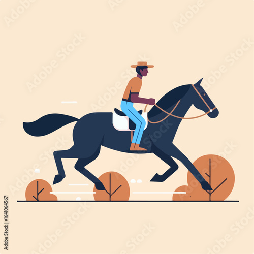 flat illustration of a person riding a horse