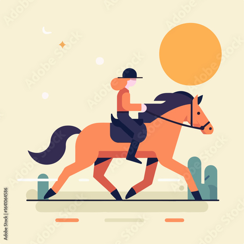 flat illustration of a person riding a horse