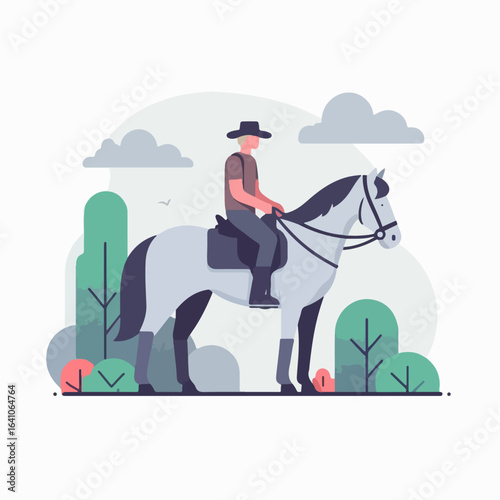 flat illustration of a person riding a horse