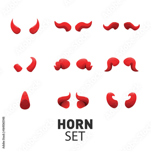 Red Devil Horns Vector Illustration Set