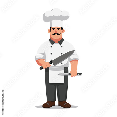 Culinary Maestro: A professional chef stands ready, brandishing culinary tools, and embodying the art of gastronomy, showcasing skill and culinary prowess.