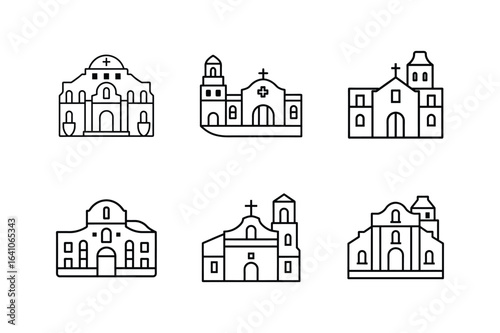 alamo mission line art vector illustration