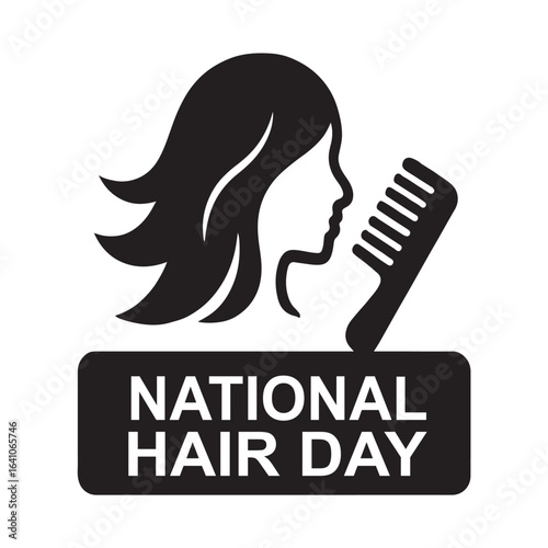 Celebrating National Hair Day with a Stylish Woman and Comb Icon Black and White Graphic Design