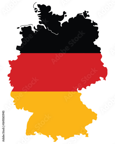 Germany flag in country map shape, black red and yellow national symbol transparent png and vector illustration.