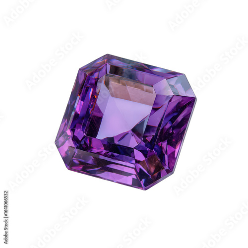 Close-up of a square-cut amethyst gemstone