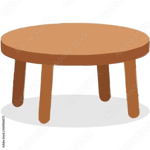 Round wooden table with four legs in minimalist design  