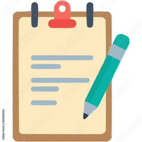 Clipboard with blank paper and turquoise pen for note-taking  
