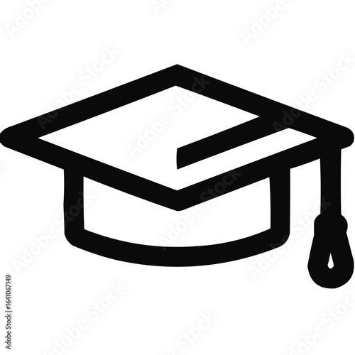 Graduation cap icon in black on white background  