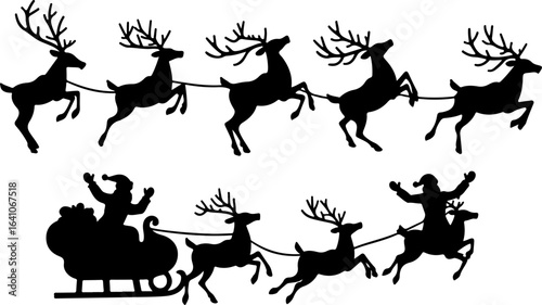 Santa Claus Sleigh and Reindeer Silhouette Illustration