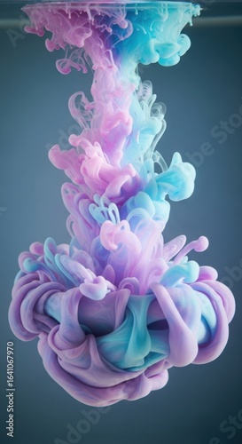Abstract Art with Ink Swirls of Blue Purple and Pink in Water Creates a Dreamy Gradient Effect