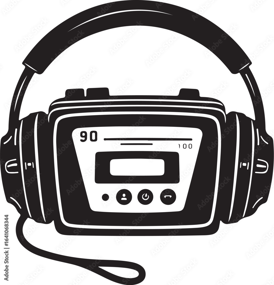 Fototapeta premium Vintage Cassette Player with Headphones – Retro Music Silhouette Vector Art