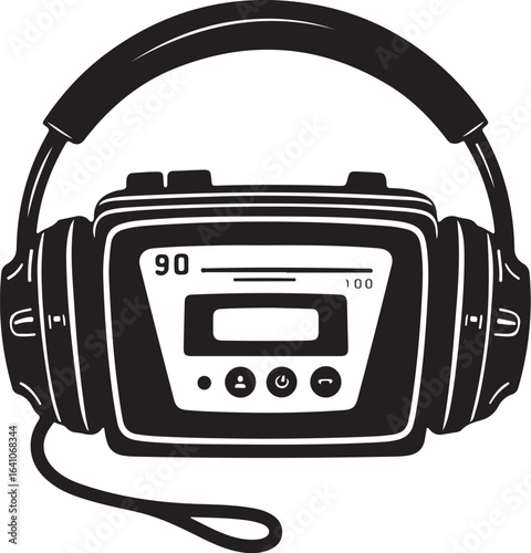 Vintage Cassette Player with Headphones – Retro Music Silhouette Vector Art