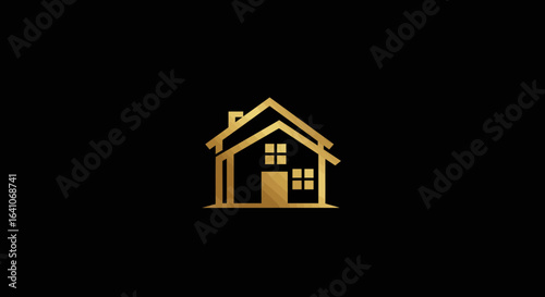 Golden house logo design, modern real estate symbol for luxury property and investment