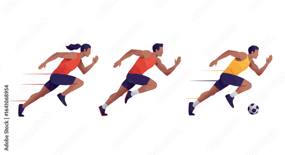 Dynamic athletes sprinting with speed lines, representing energy, movement, and sports competition. Dynamic athletes sprinting with speed lines, representing energy, movement, and sports competition.
