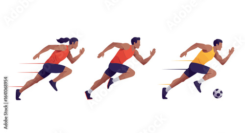 Dynamic athletes sprinting with speed lines, representing energy, movement, and sports competition.