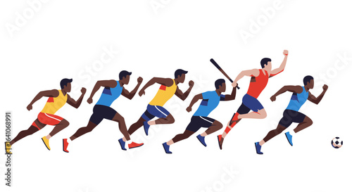 Dynamic athletes competing in various sports, showcasing energy and teamwork on a white background