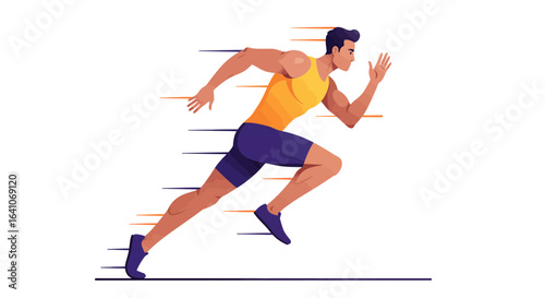 Dynamic athlete sprinting forward with speed lines, representing movement and energy in motion