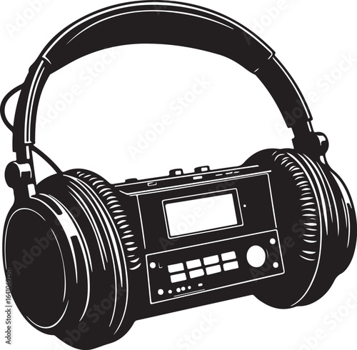 Vintage Cassette Player with Headphones – Retro Music Silhouette Vector Art