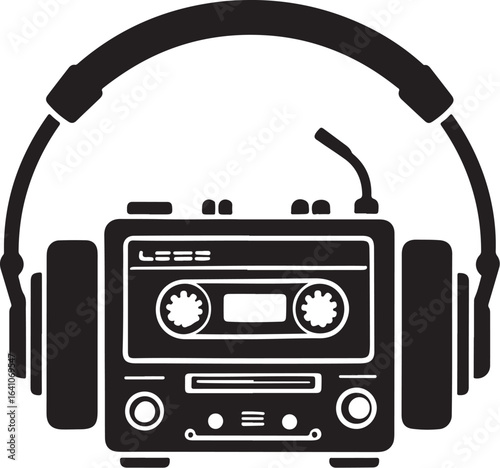 Vintage Cassette Player with Headphones – Retro Music Silhouette Vector Art