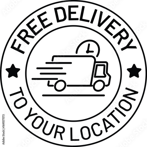 Free Delivery Icon and Fast Delivery Truck Badge With Speedy Car or Clock Icon