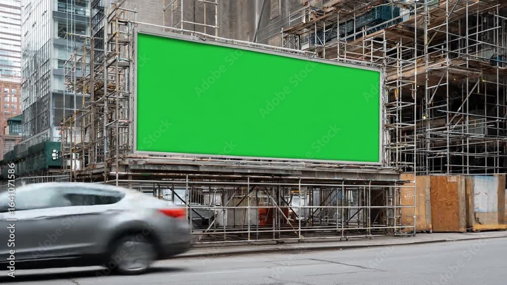 Urban billboard with green screen for advertisement and traffic passing, commercial space ideal Urban billboard with green screen for advertisement and traffic passing, commercial space ideal
