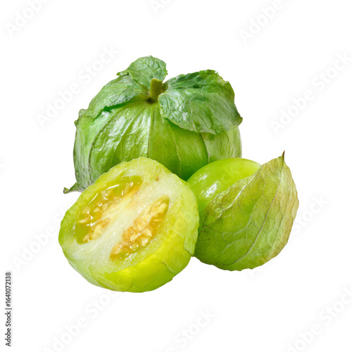 Fresh Green Tomatillos with Husk, Close-up Studio Shot