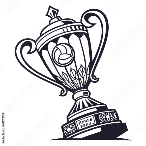 Dark blue soccer trophy with volleyball and wheat ears