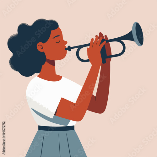 flat illustration of a person blowing a trumpet
