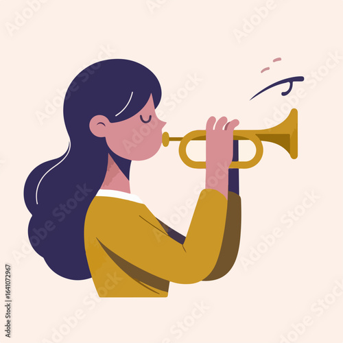 flat illustration of a person blowing a trumpet