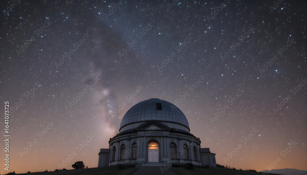 Obraz premium Large astronomical telescope installed on top of a hill, designed for observing celestial objects and conducting astrophysics research