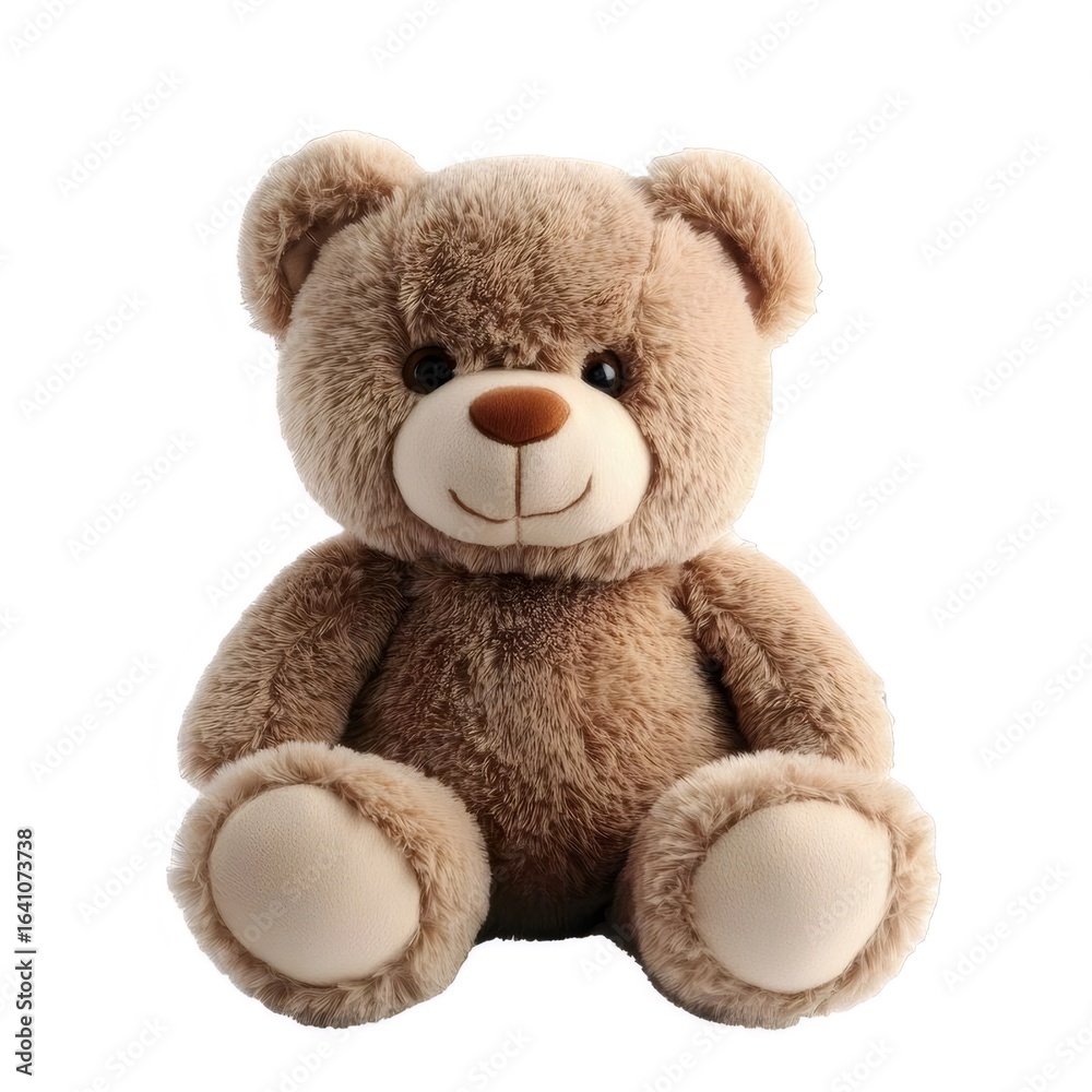 Obraz premium 茶色のテディベアのぬいぐるみがおもちゃの背景に座って分離されました