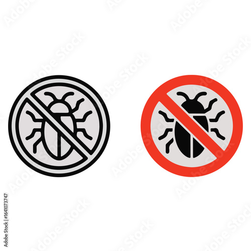 No Bug Icons – Black & Red Pest Control Symbols for Warning Signs