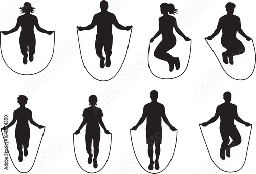 Jump Rope Silhouette Vector Collection, Skipping Exercise Poses