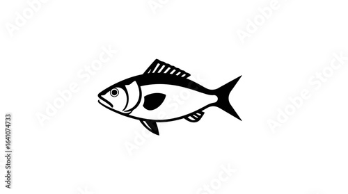 A simple, stylized illustration of a fish, rendered in black and white, isolated on white background.